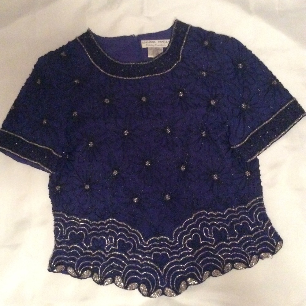 Hand beaded sequins evening blouse.